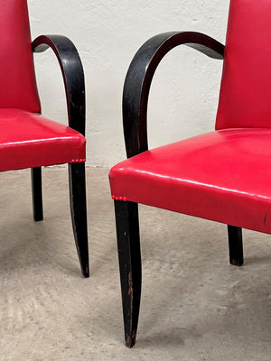 Pair of bridge chairs with ebonised frames