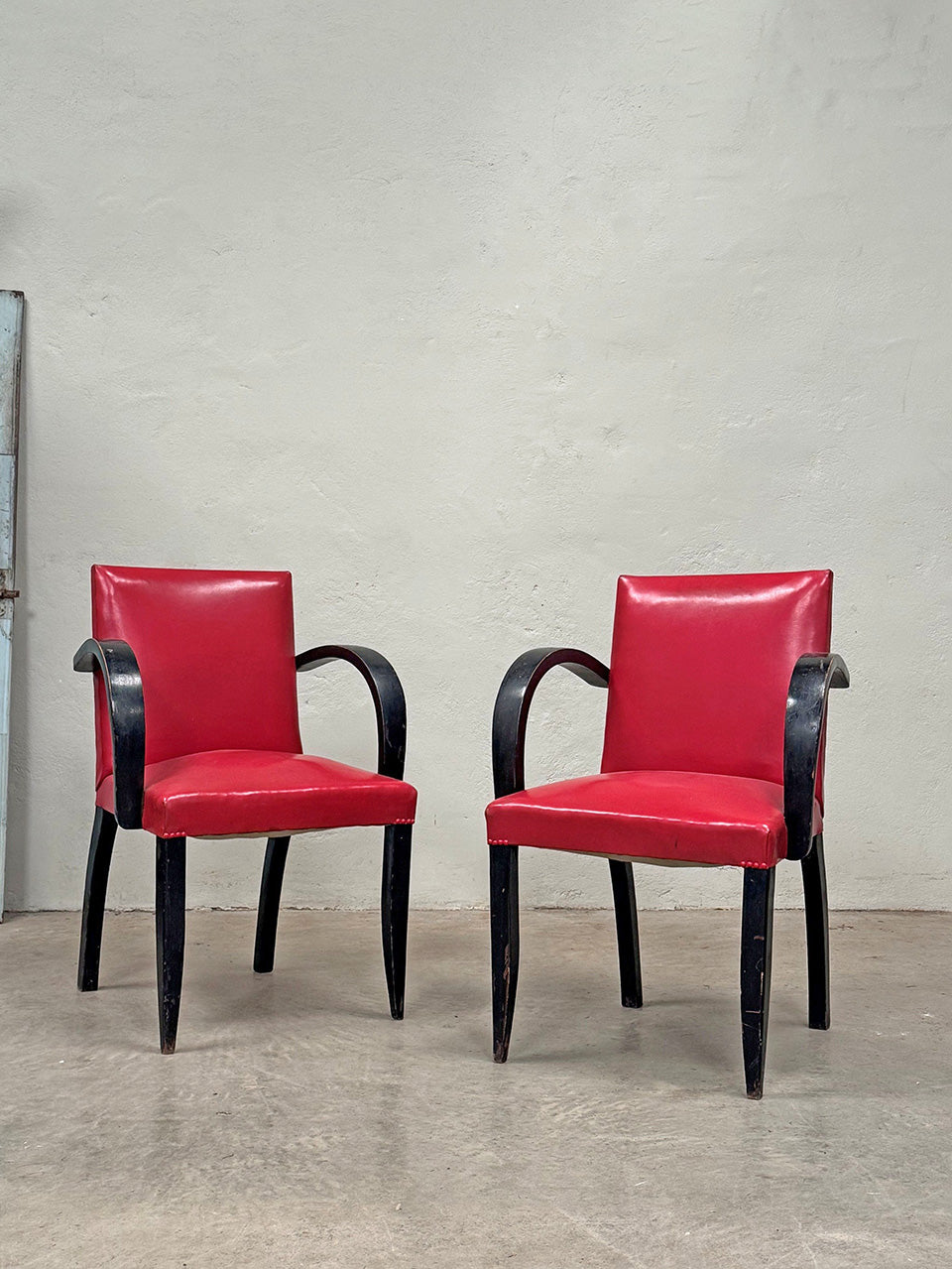 Pair of bridge chairs with ebonised frames