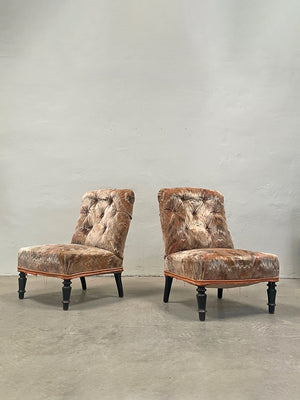 Pair of buttoned slipper chairs 'as is'