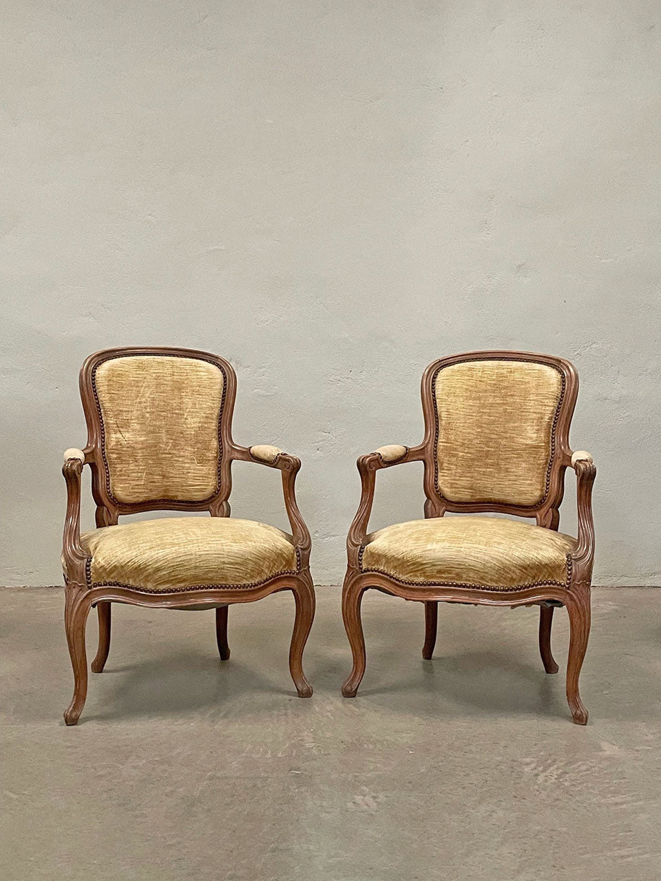 Pair of Louis XV style salon chairs 'as is'