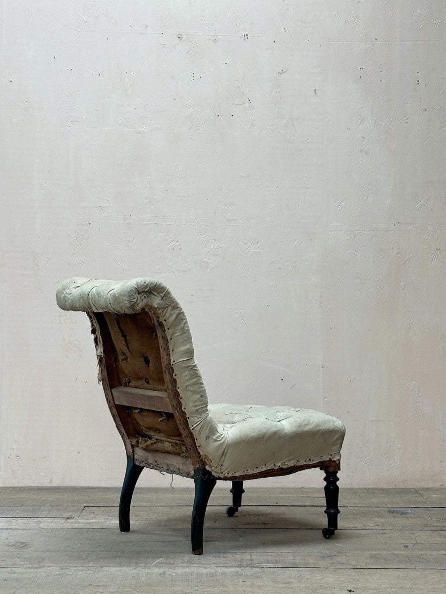 Pair of buttoned chairs 'as is' (or plus £1,200 + VAT for re-upholstery, ex. fabric)