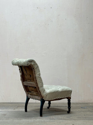 Pair of buttoned chairs 'as is' (or plus £1,200 + VAT for re-upholstery, ex. fabric)