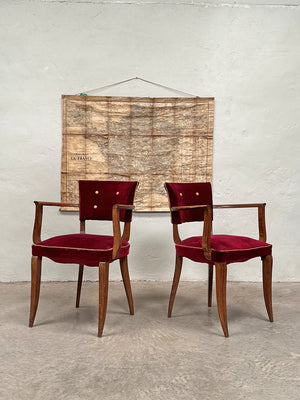 Pair of velvet buttoned bridge chairs