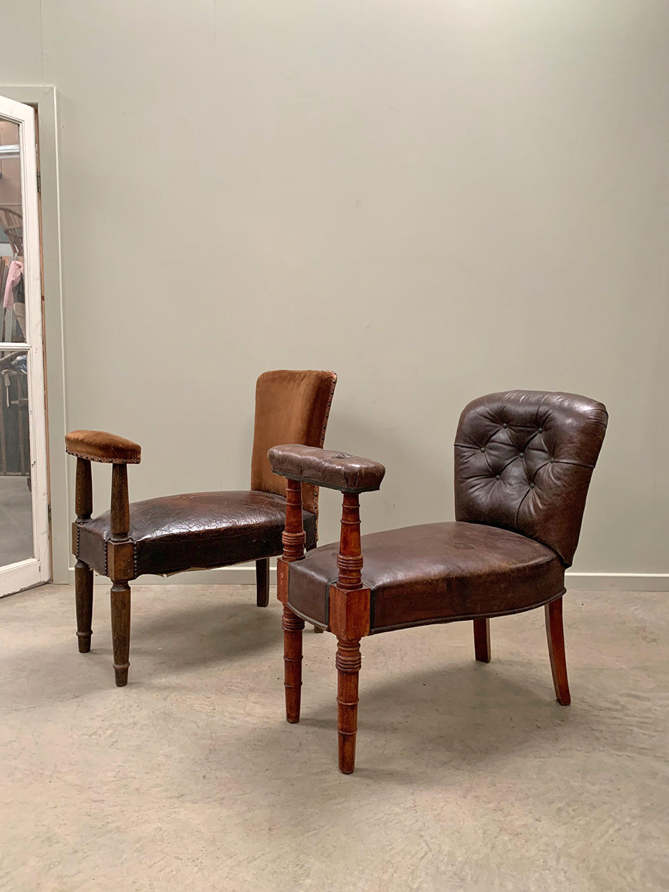 Two large leather voyeurs seats ('as is', each)