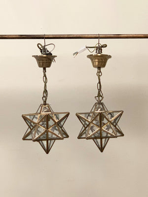 Pair of brass and glass 'star' pendants (Reserved)