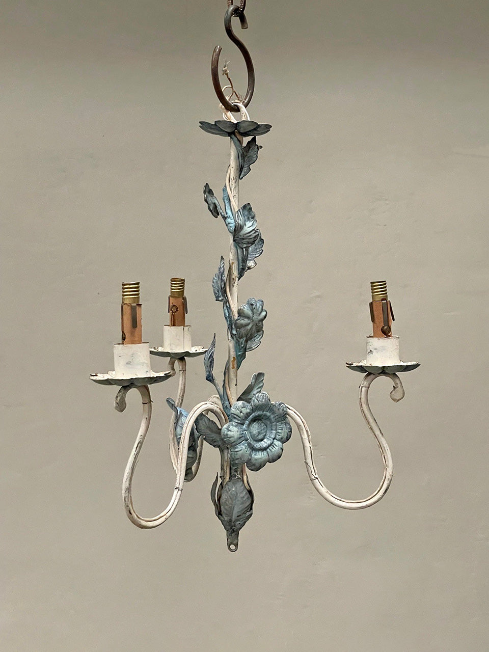 Cream and blue tole chandelier 'as is'