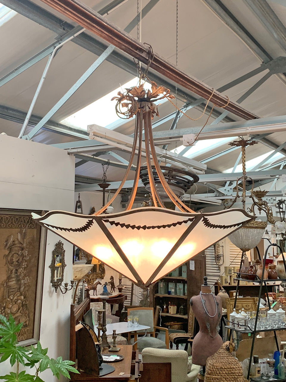 Large glass and metal uplighter