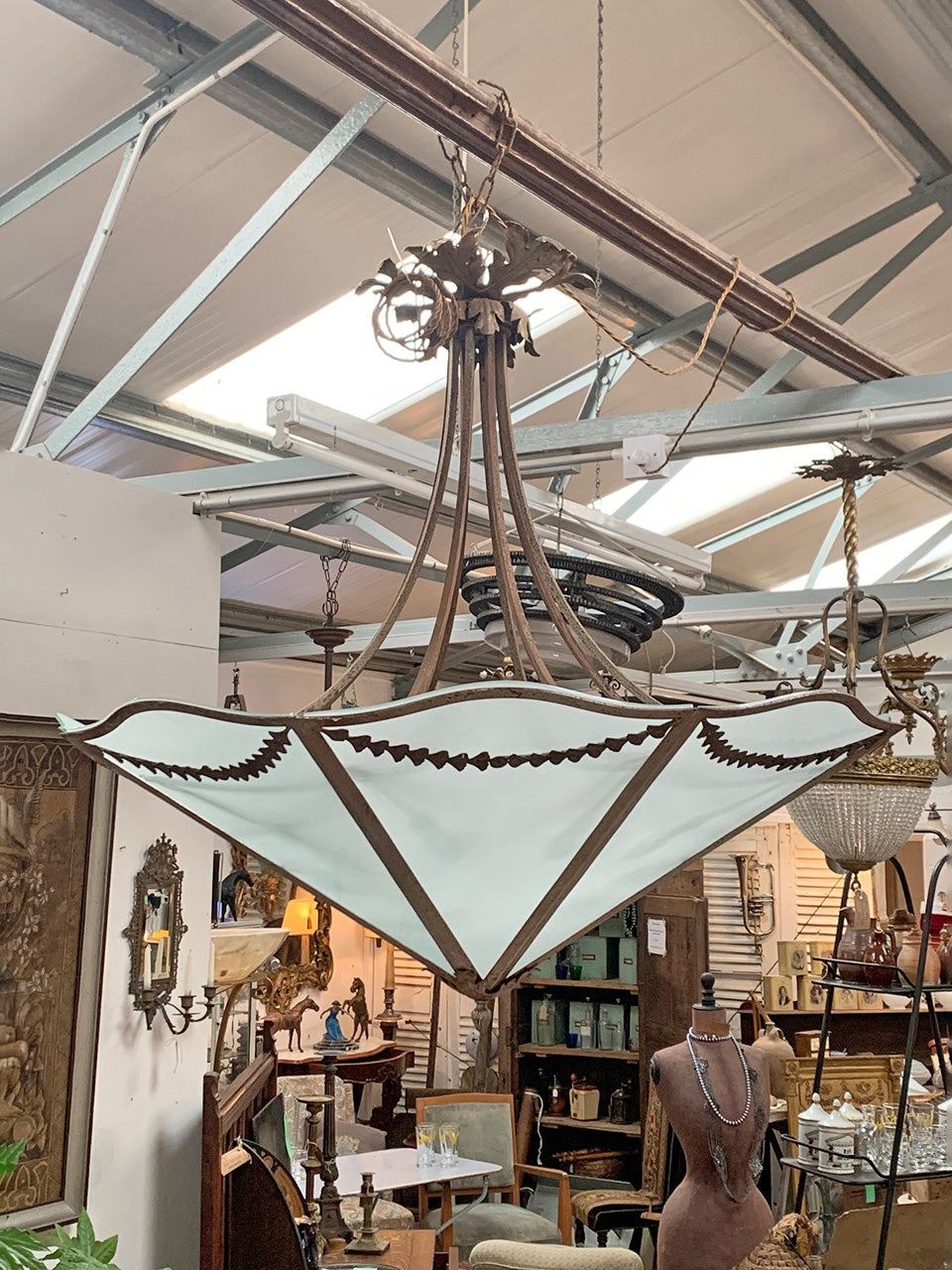 Large glass and metal uplighter