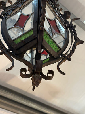 Wrought iron and stained glass shade