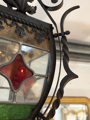 Wrought iron and stained glass shade