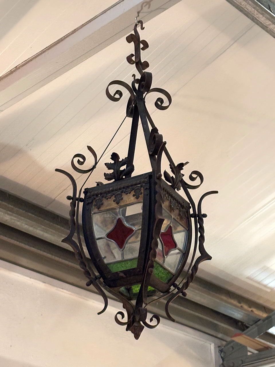 Wrought iron and stained glass shade