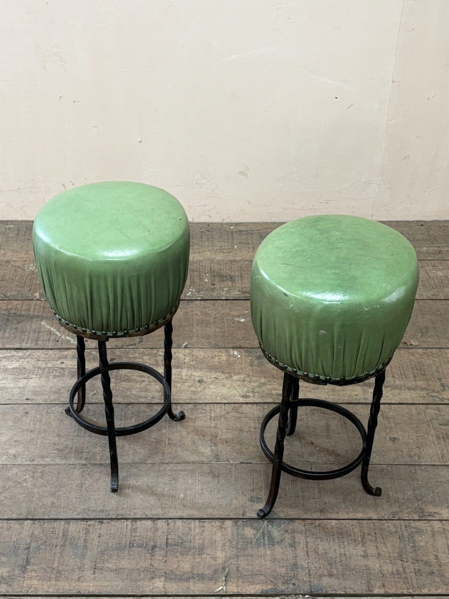 Pair of iron and leather stools