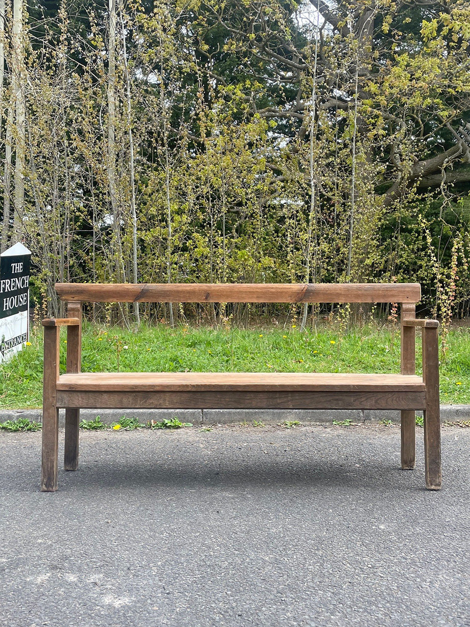 Pine and oak open arm bench