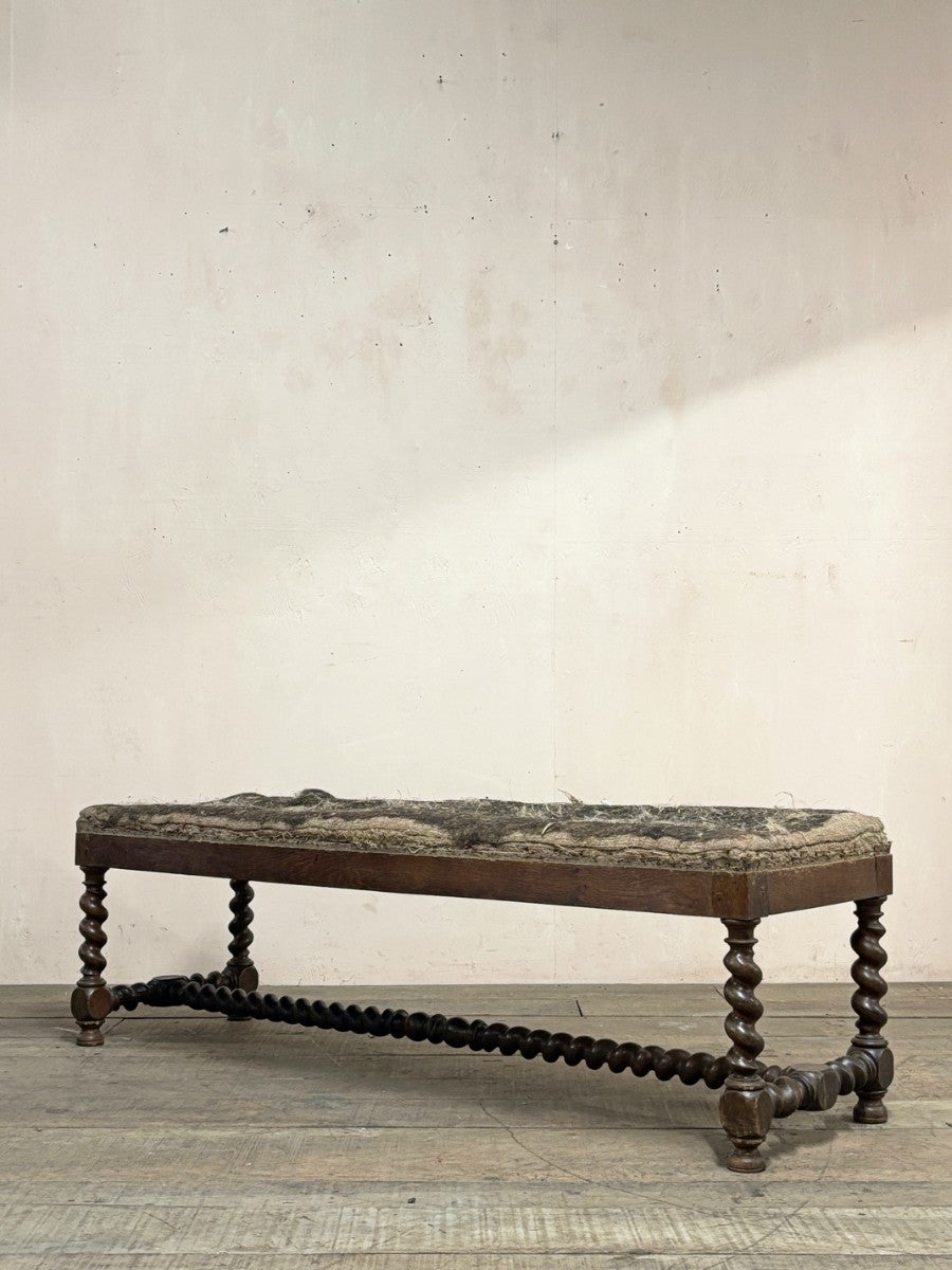 Oak twist bench (inc. re-upholstery, ex. fabric)