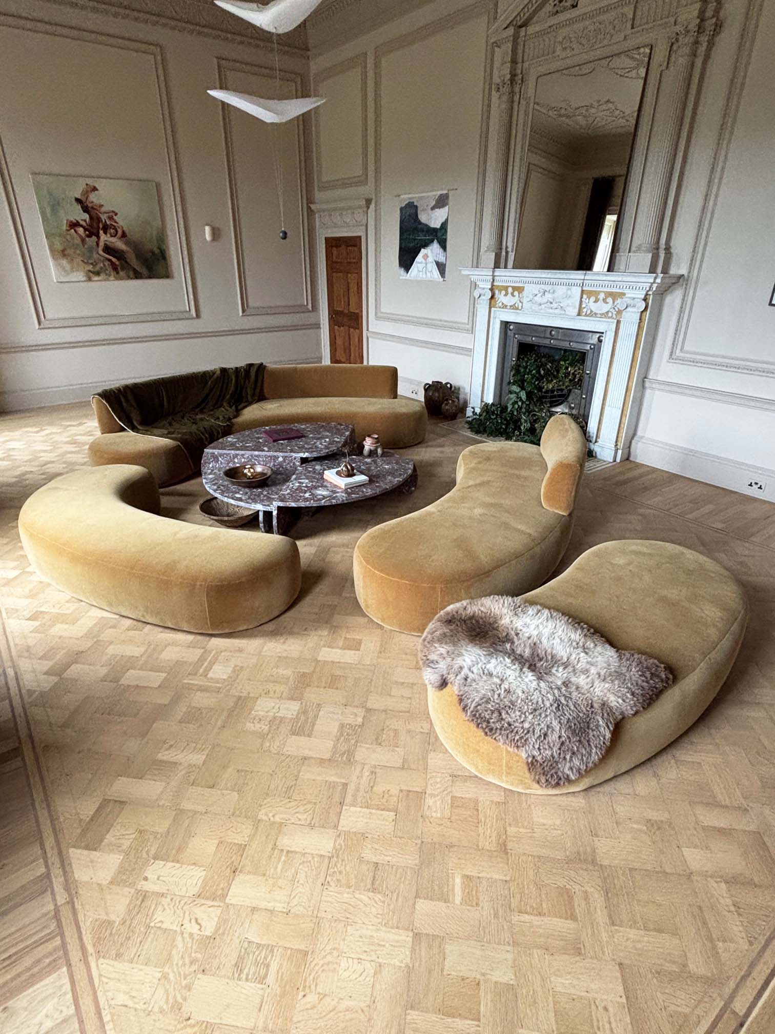 Sofa group in mohair velvet