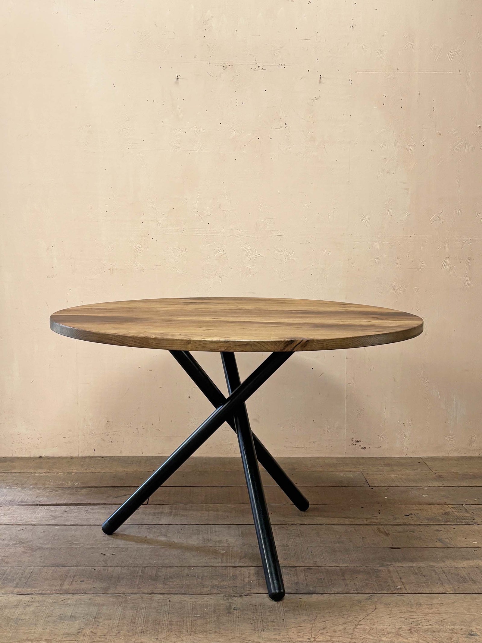 Tripod table with reclaimed oak top