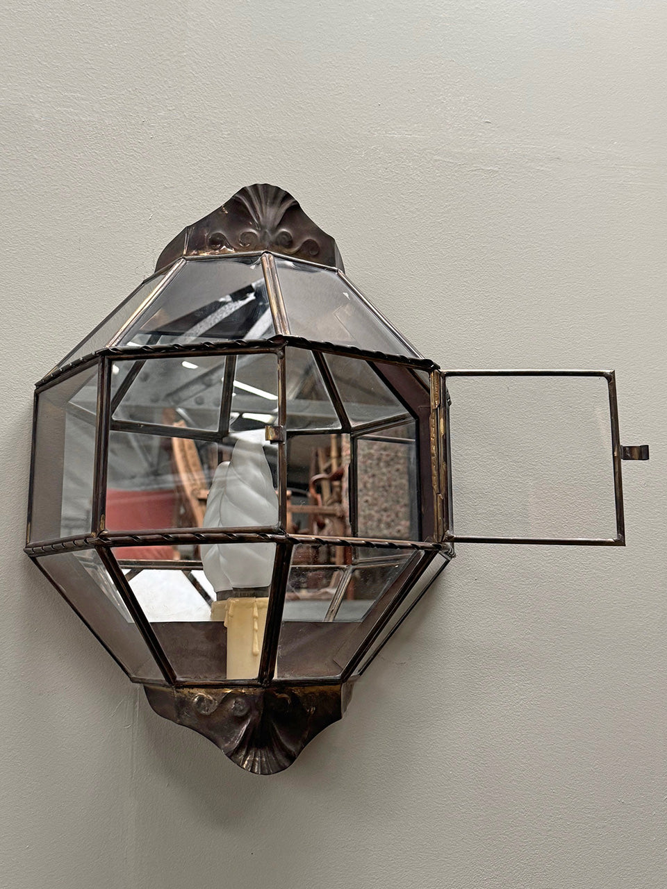 Wall hung mirrored lantern (inc. re-wiring)