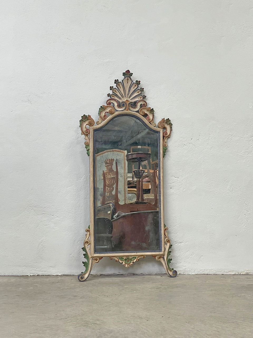 Tall painted crested mirror (Reserved)