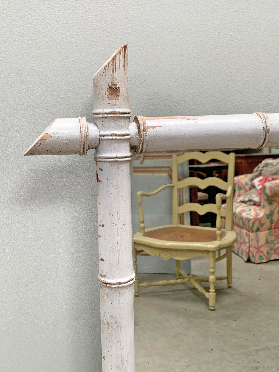 Tall chippy painted faux bamboo mirror