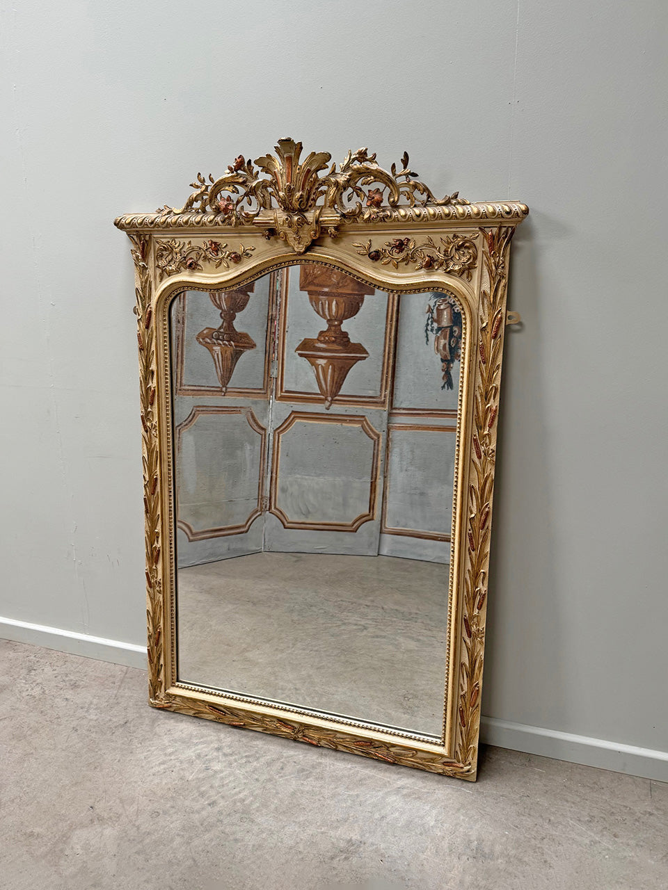 Pink and cream painted mirror