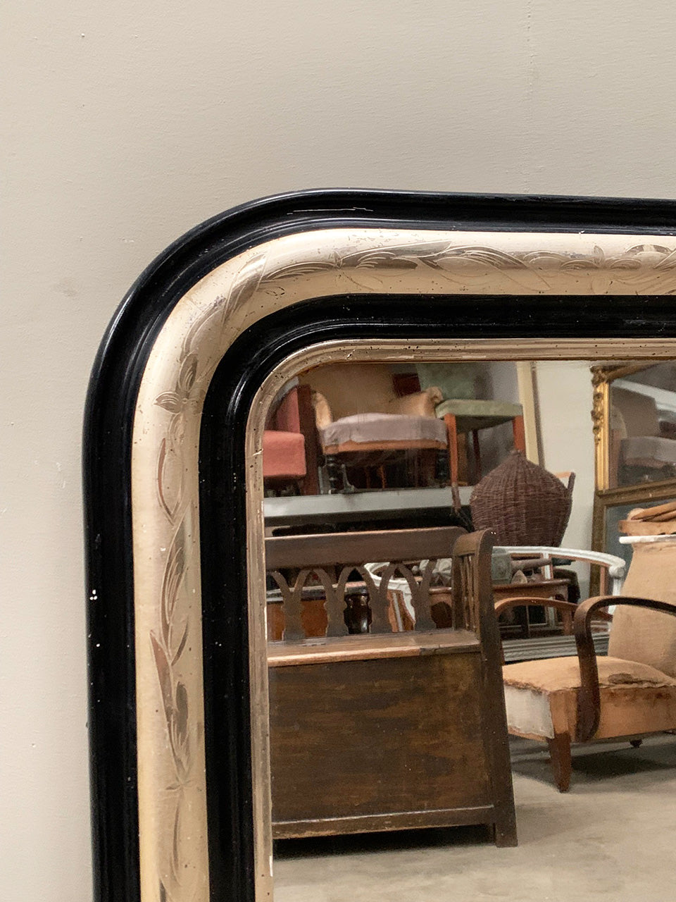 Silver and ebonised mirror