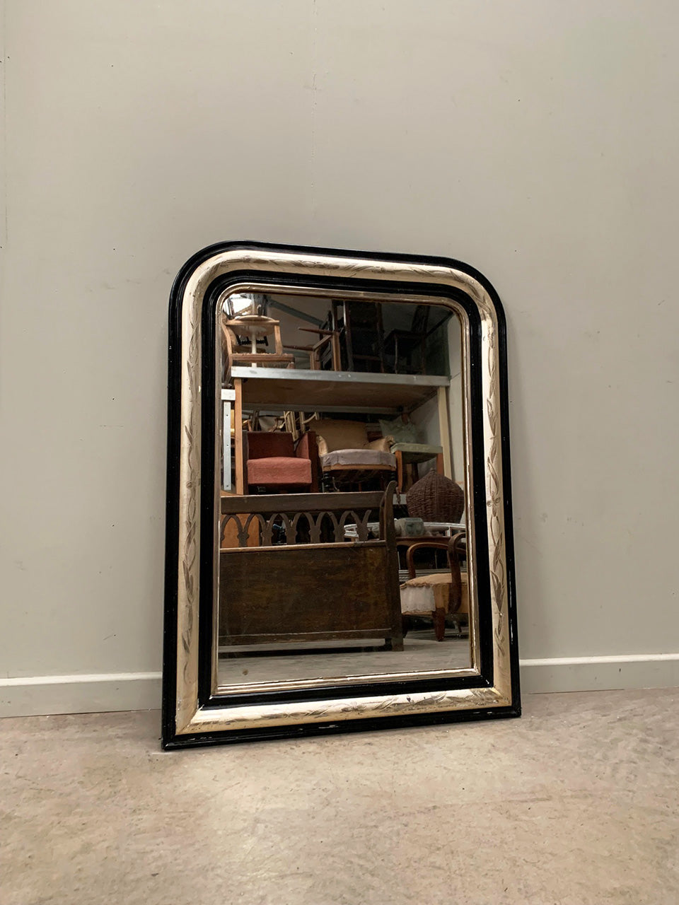 Silver and ebonised mirror