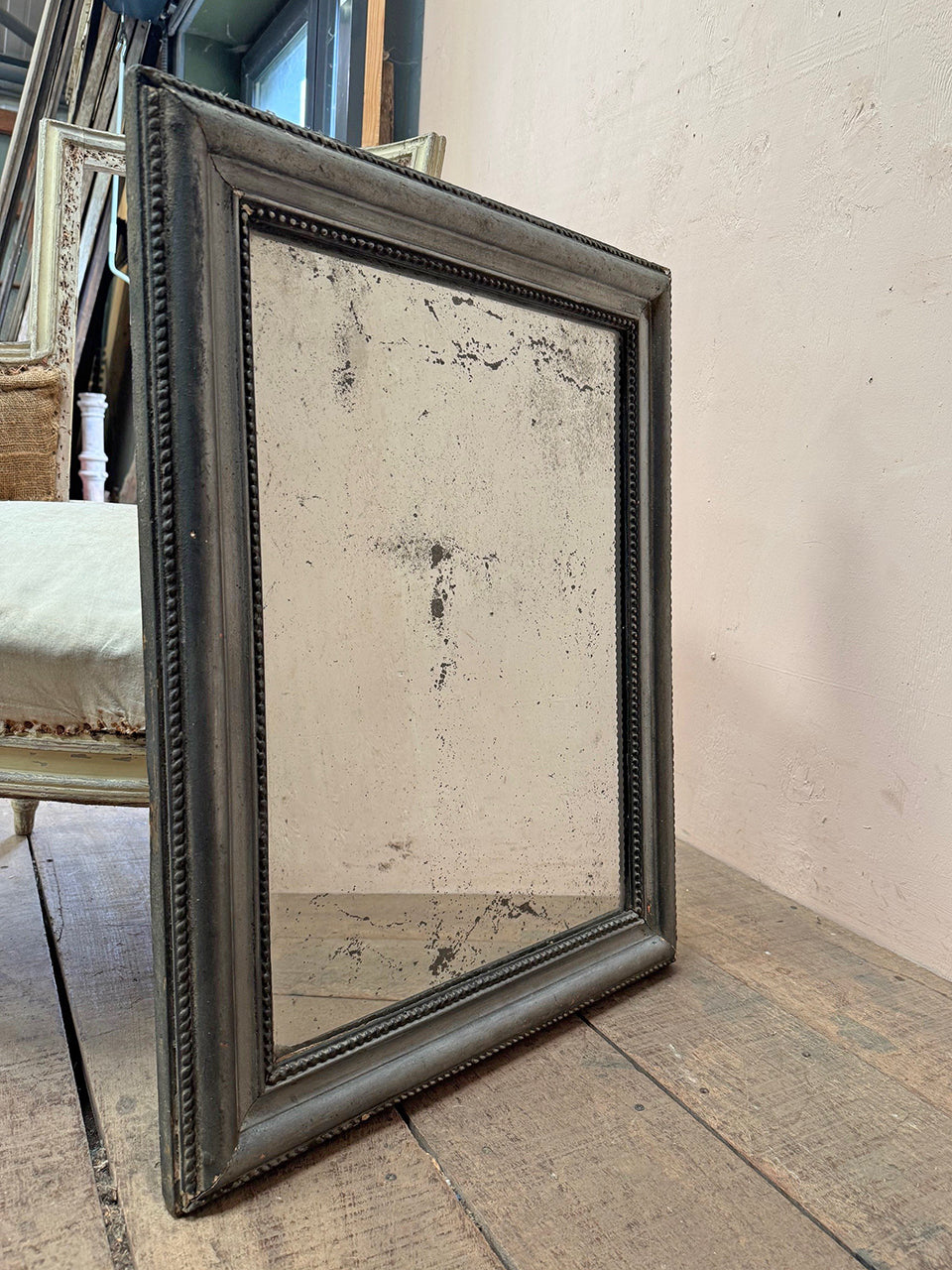 Graphite painted mirror with heavily foxed plate