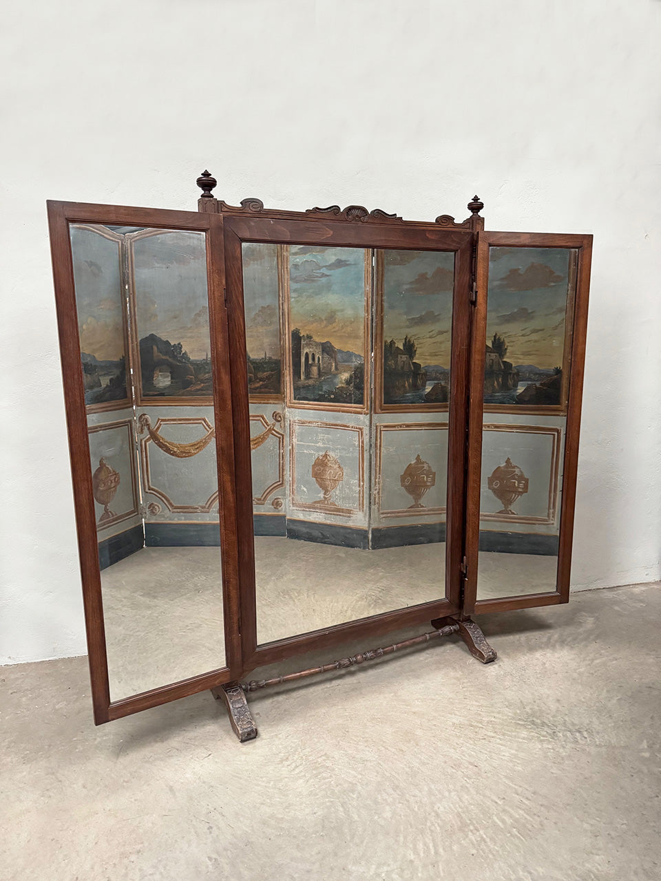 Large freestanding triptych mirror