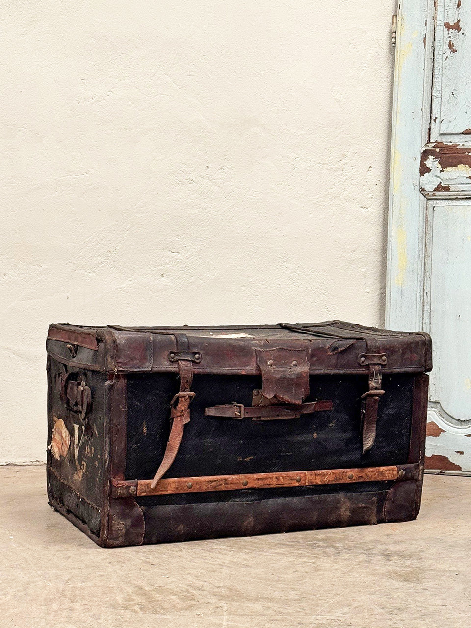Battered leather trunk