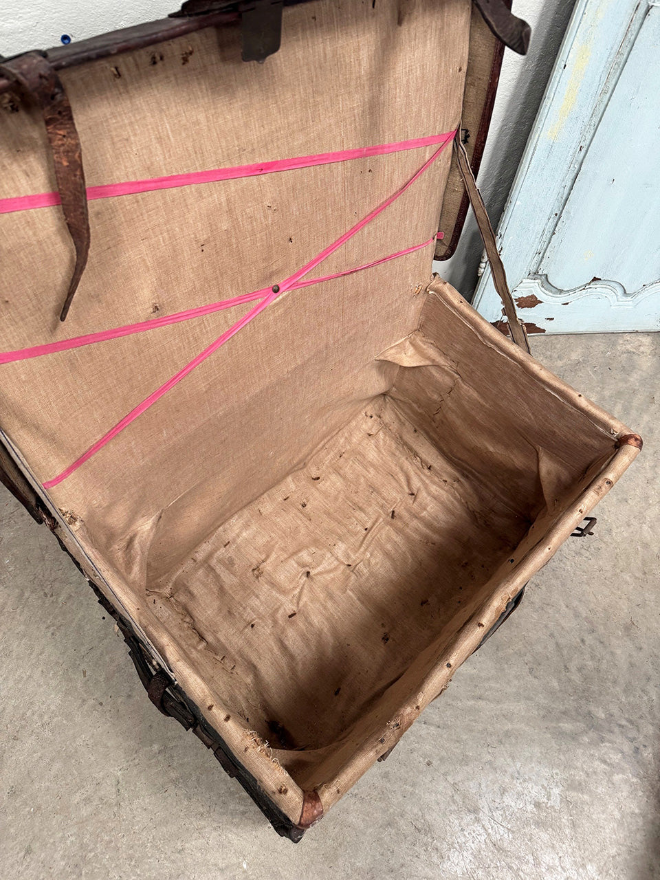 Battered leather trunk