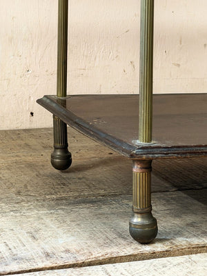 Brass and timber shelves