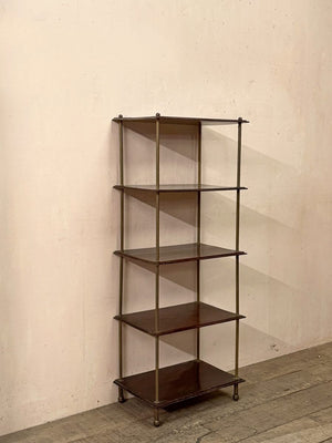 Brass and timber shelves