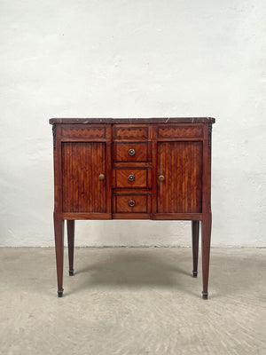 Marble top tambour cabinet