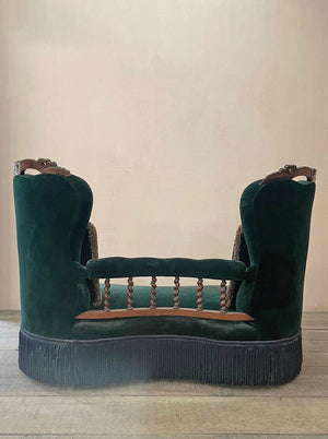 Green velvet love seat  'as is' (Reserved)