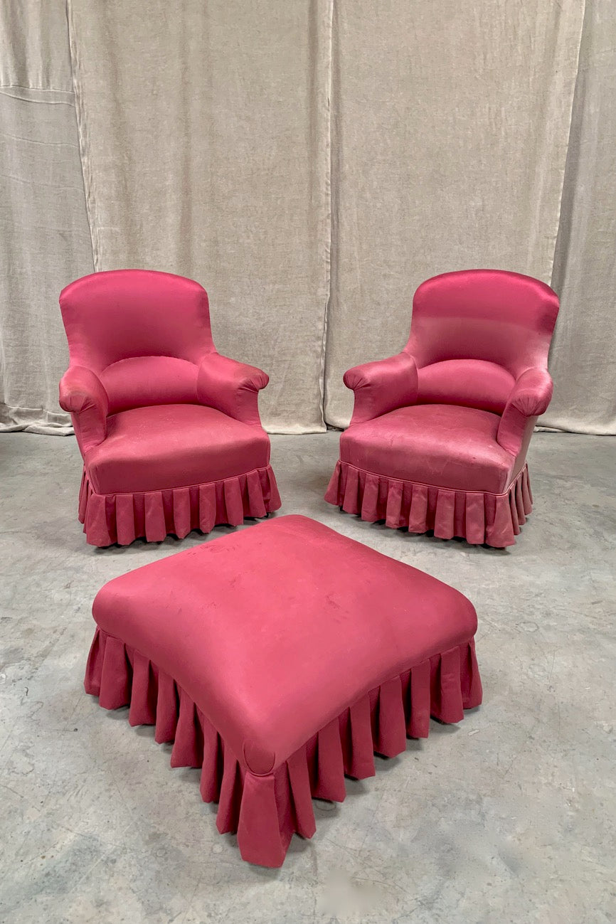 Pair of mid 1800s armchairs and footstool