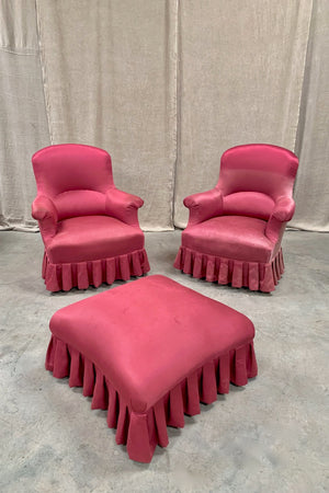 Pair of mid 1800s armchairs and footstool
