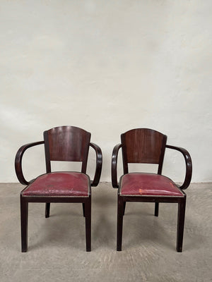 Pair of walnut veneer bridge chairs 'as is'