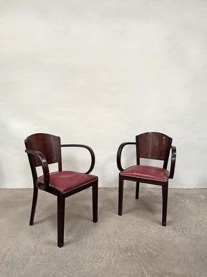 Pair of walnut veneer bridge chairs 'as is'