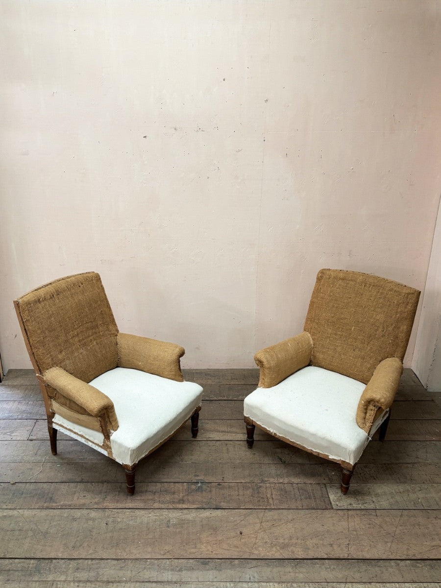 Pair of square back armchairs
