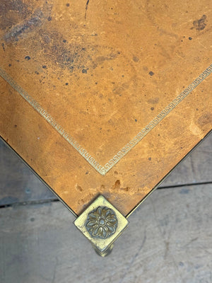 Pair of worn leather top tables