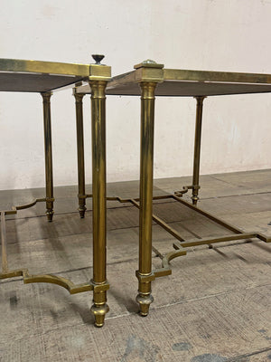 Pair of worn leather top tables