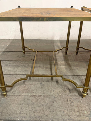 Pair of worn leather top tables