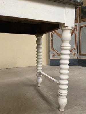 White painted bobbin leg table