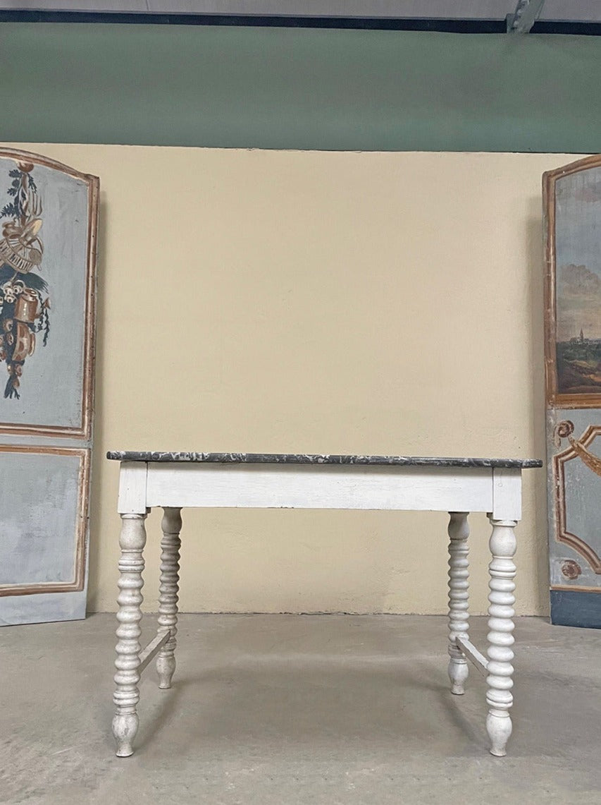 White painted bobbin leg table