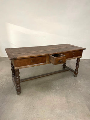 Oak table with sliding drawers