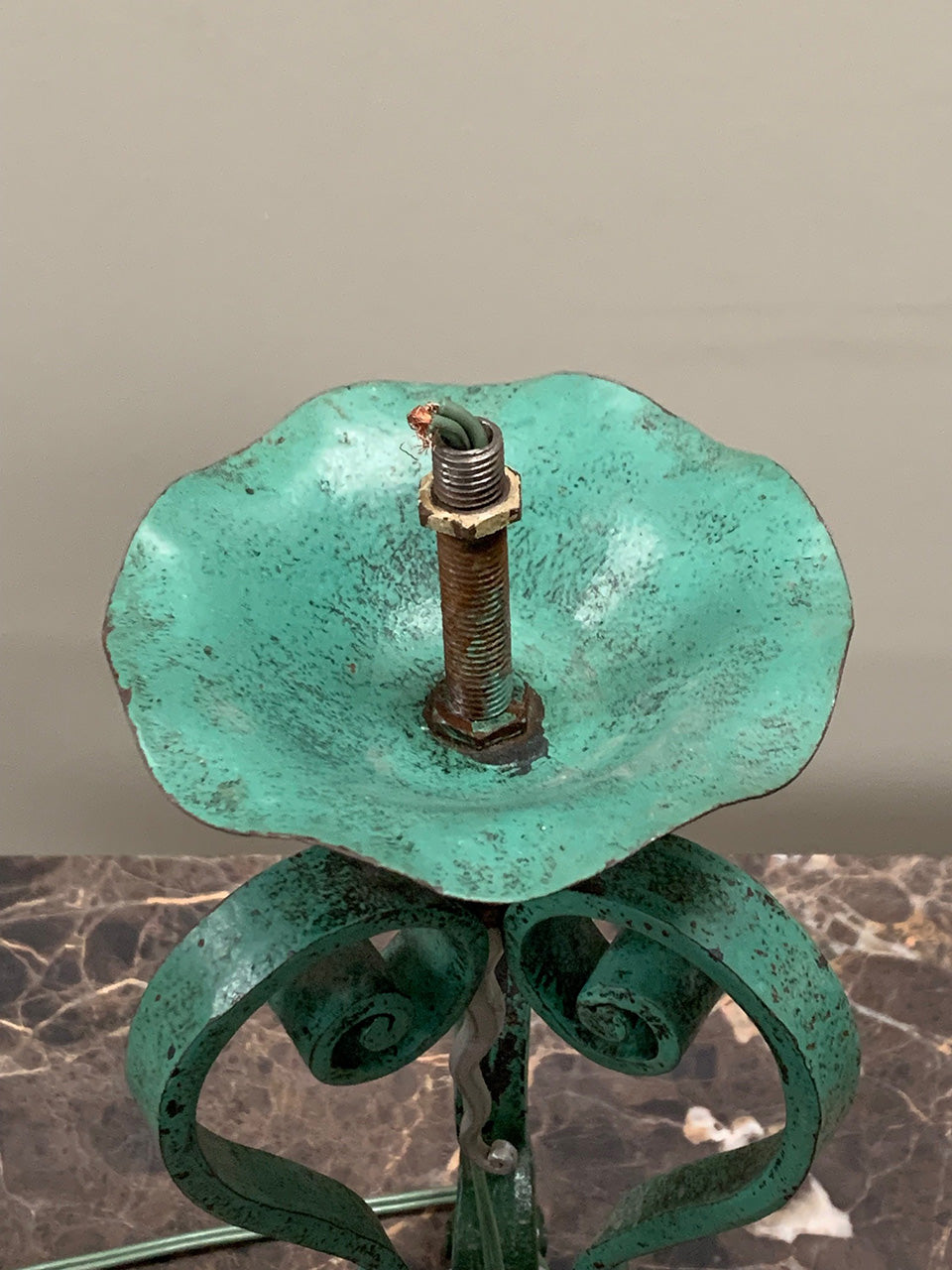 Green scroll table lamp base (inc. re-wiring)