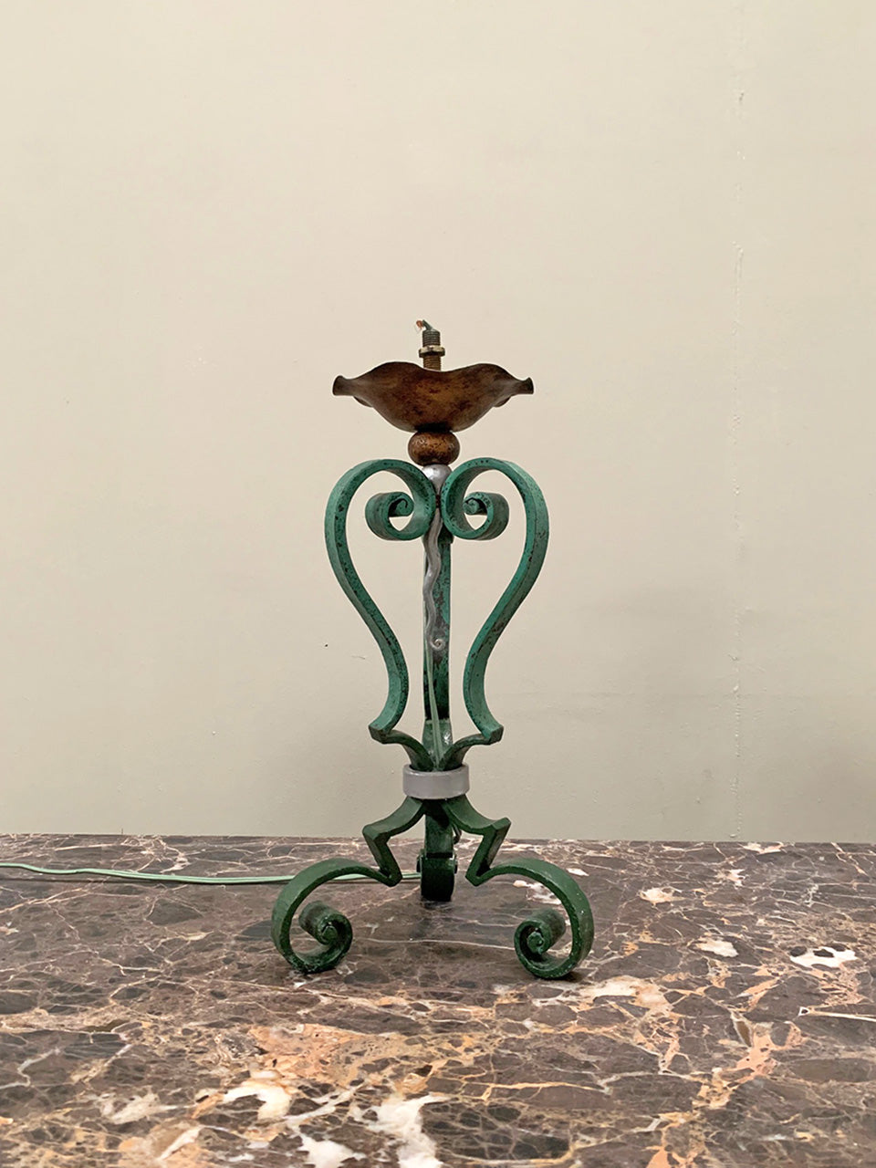 Green scroll table lamp base (inc. re-wiring)