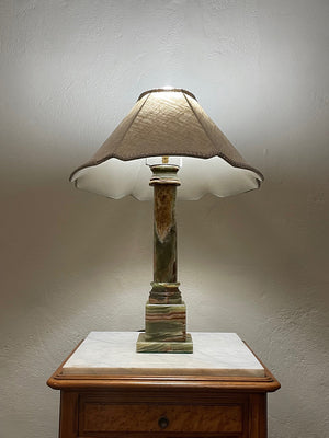 Green onyx column table lamp