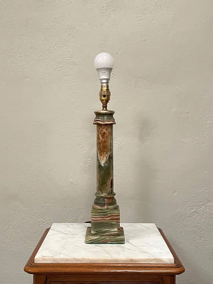 Green onyx column table lamp