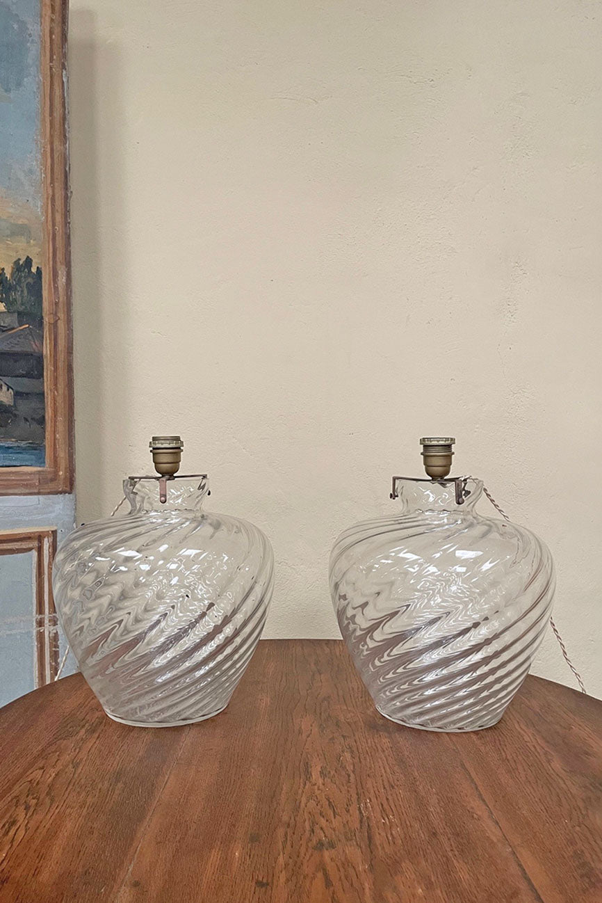 Pair of large glass table lamps